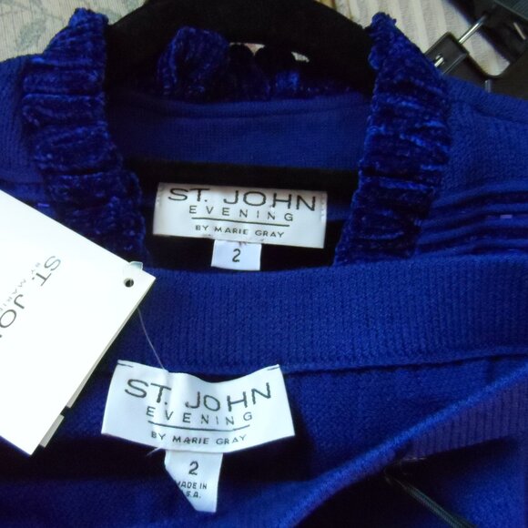 New St. John Evening Royal Blue Knit Skrt Suit w/Pailettes Embellishment Size 2 - Picture 15 of 16